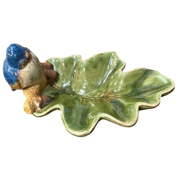 Ceramic Drip-Glazed Blue Bird Leaf Serving Dish, Candy Nut Tray Sculpture-ZQQQC - Picture 14 of 16